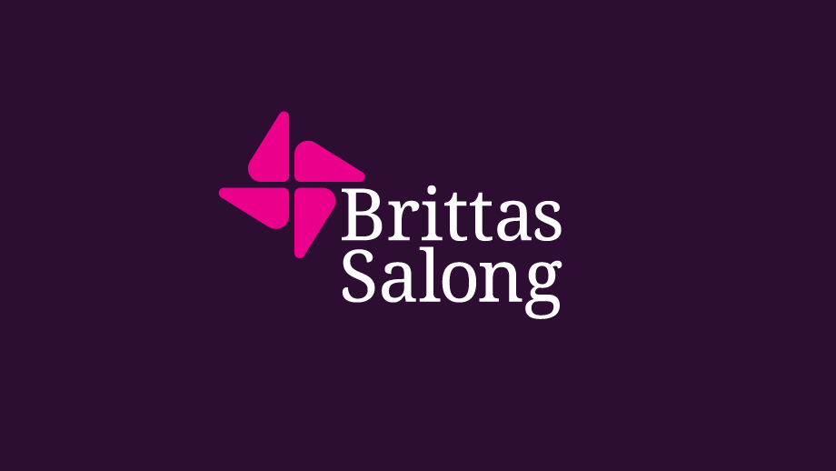 Logotyp och text "Brittas Salong" på enfärgad bakgrund.