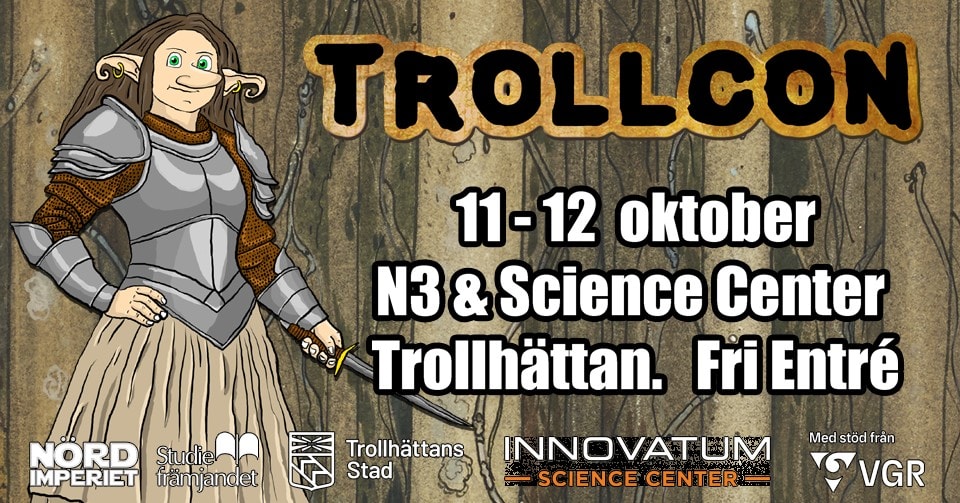 Illustrerat troll med riddarrustning och texten TrollCon
