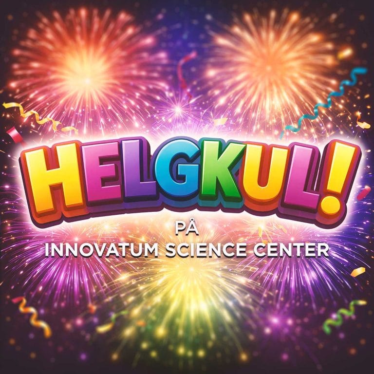 En bild med ordet Helgkul gjord av olika färger och fyrverkeri i bakgrunden.
